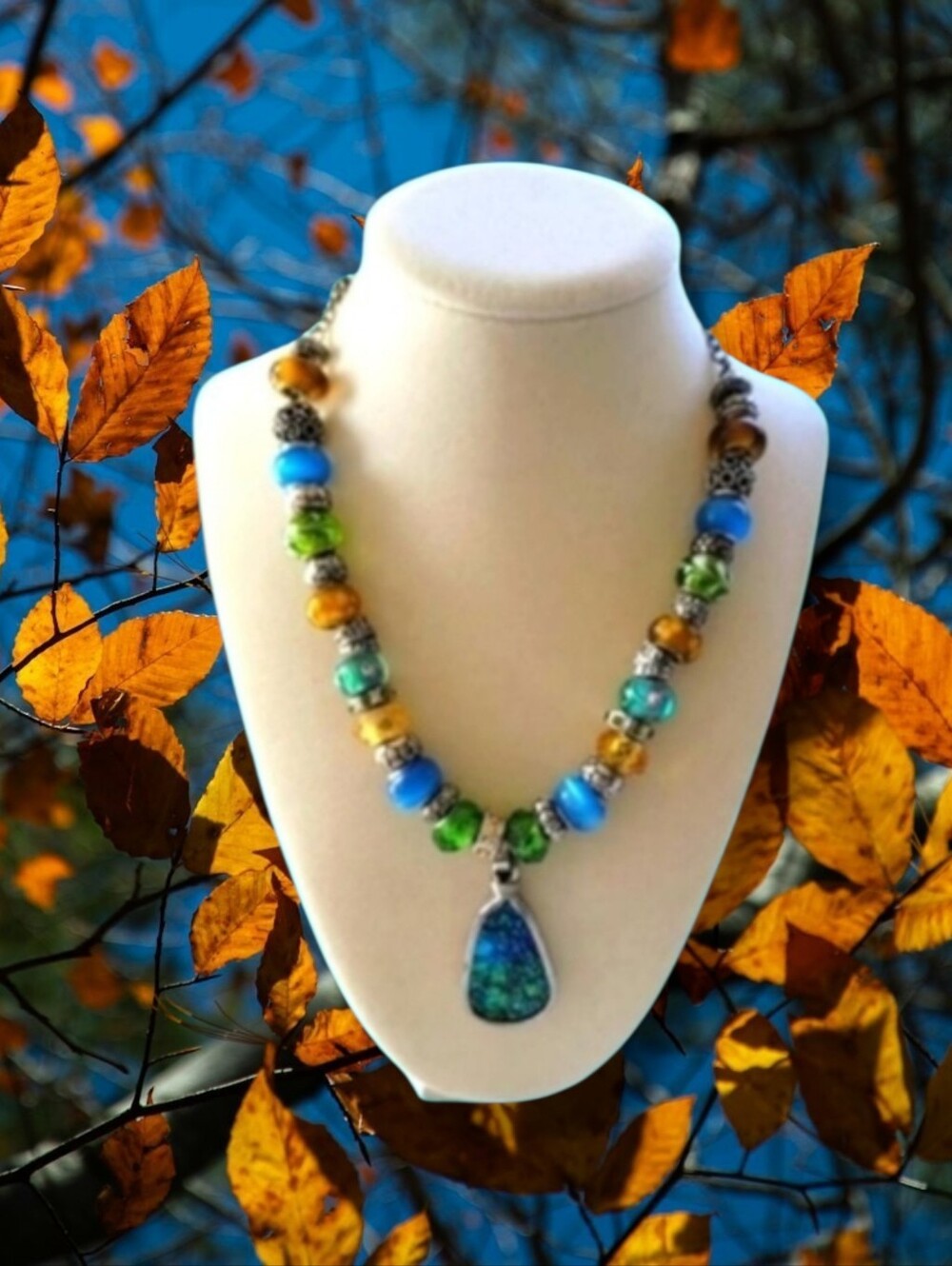 Pretty Artisan Multicolor Mixed Boho Beaded Glass Pendant Necklace (OS)